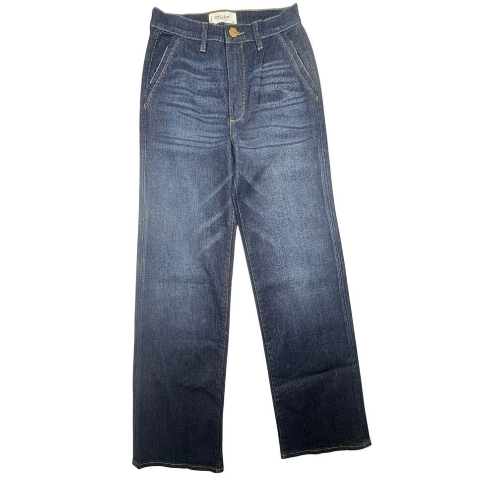 Evereve Women's Size 25 The Ever Trouser Jeans High Rise Dark Wash Wide Leg NEW